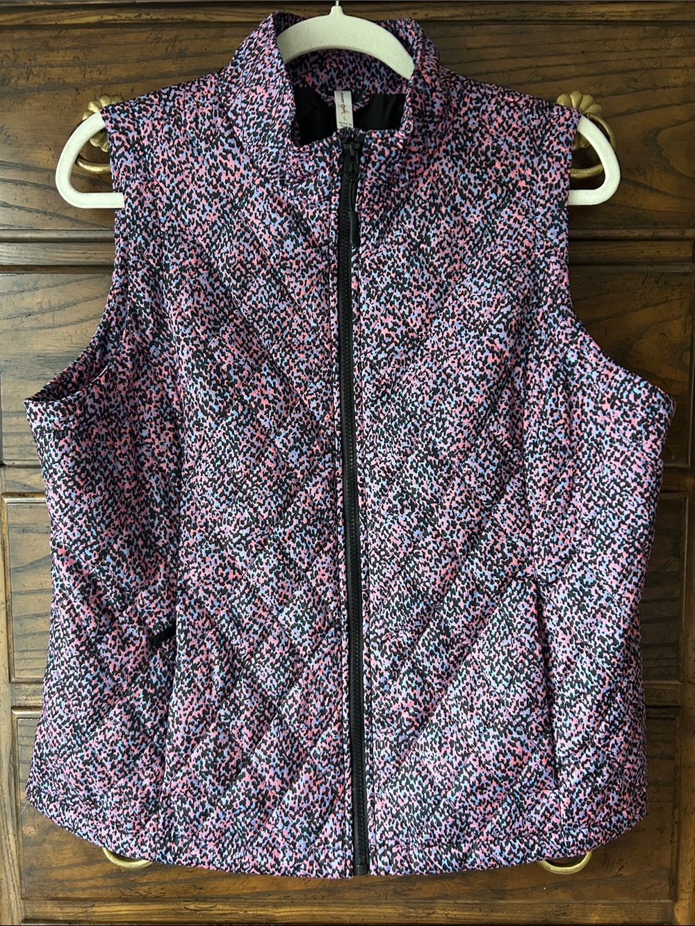 exertek Quilted Zip-Up Vest in Pink, Blue, Black Speckle, Size L